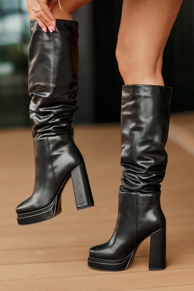 Slip-on boots with heel and platform with ruching insulated black Beridra