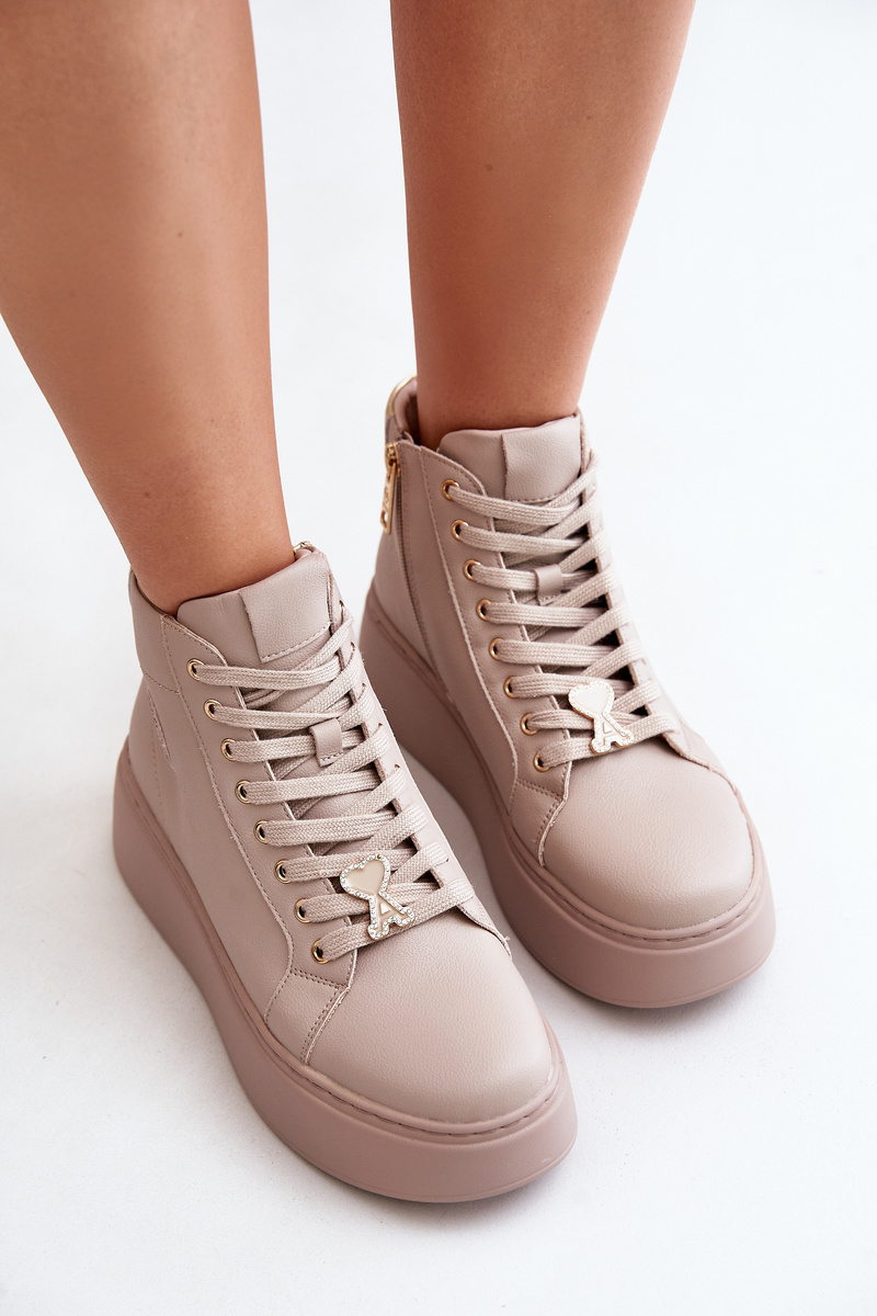 High leather women's platform sneakers Vinceza beige