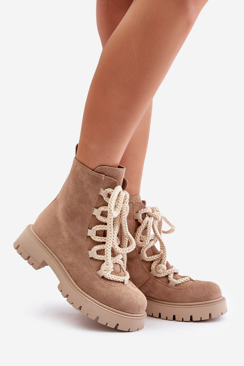 Insulated ankle boots made of eco suede with a zip beige Caellita