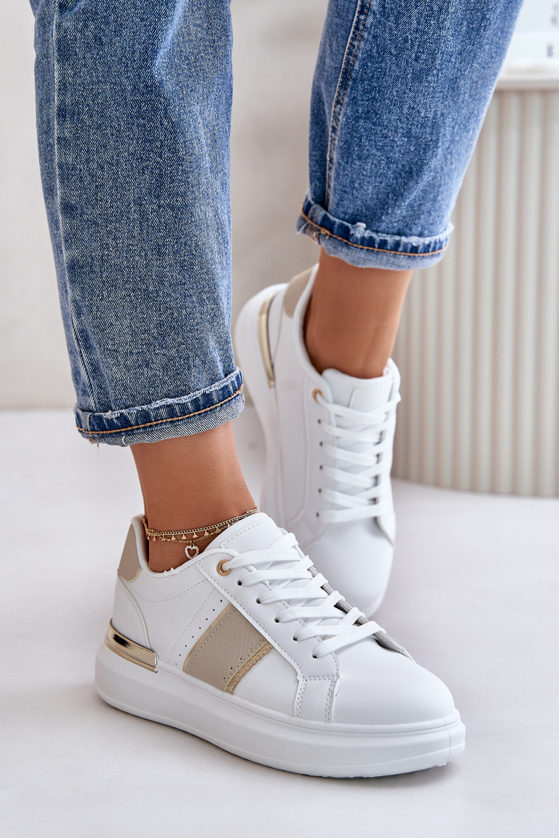 Boto Módní Dámské Sneakersy Na Platformě Z Eko Kůže Béžové