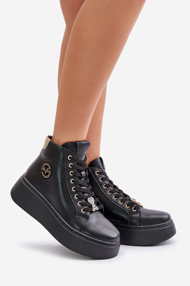 High leather women's platform sneakers Vinceza black