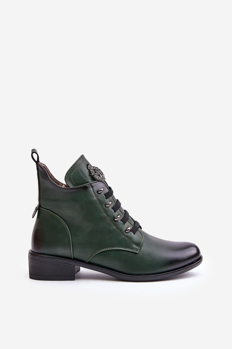Low insulated ankle boots with zipper with green decoration Nevalia