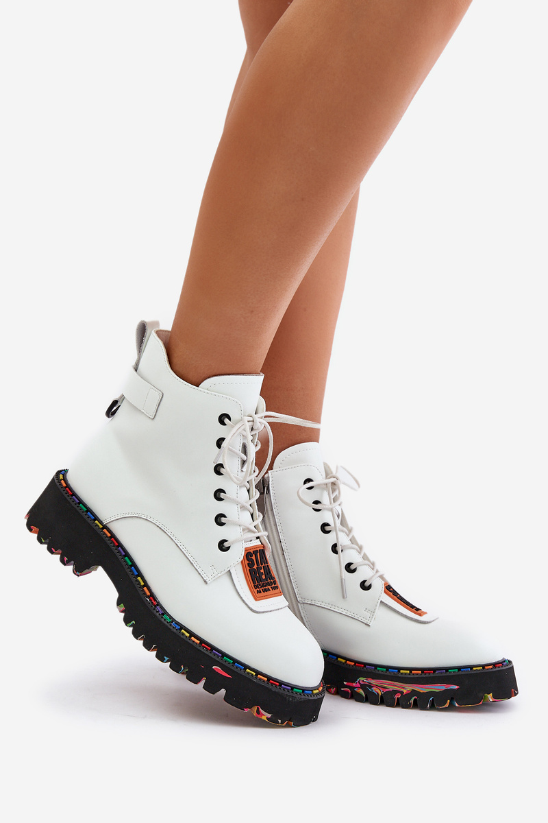 Women's Leather Ankle Boots Zipper Artiker White
