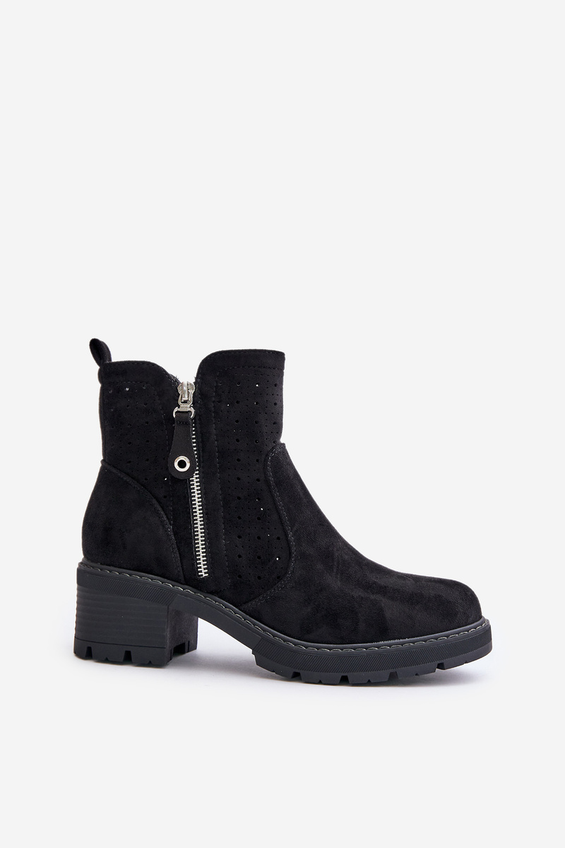 Women's lace boots with lace pattern on the heel black Oviria