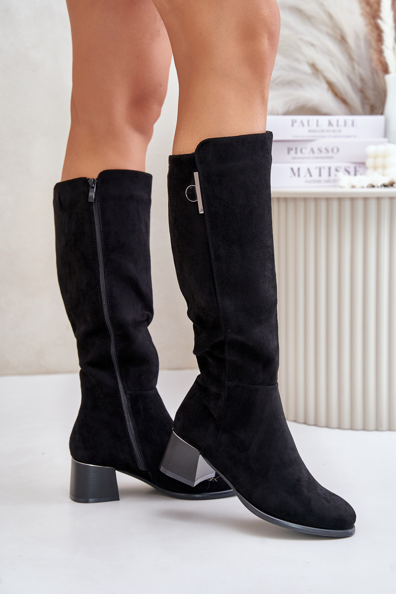 Knee-length eco-suede boots black Izanae