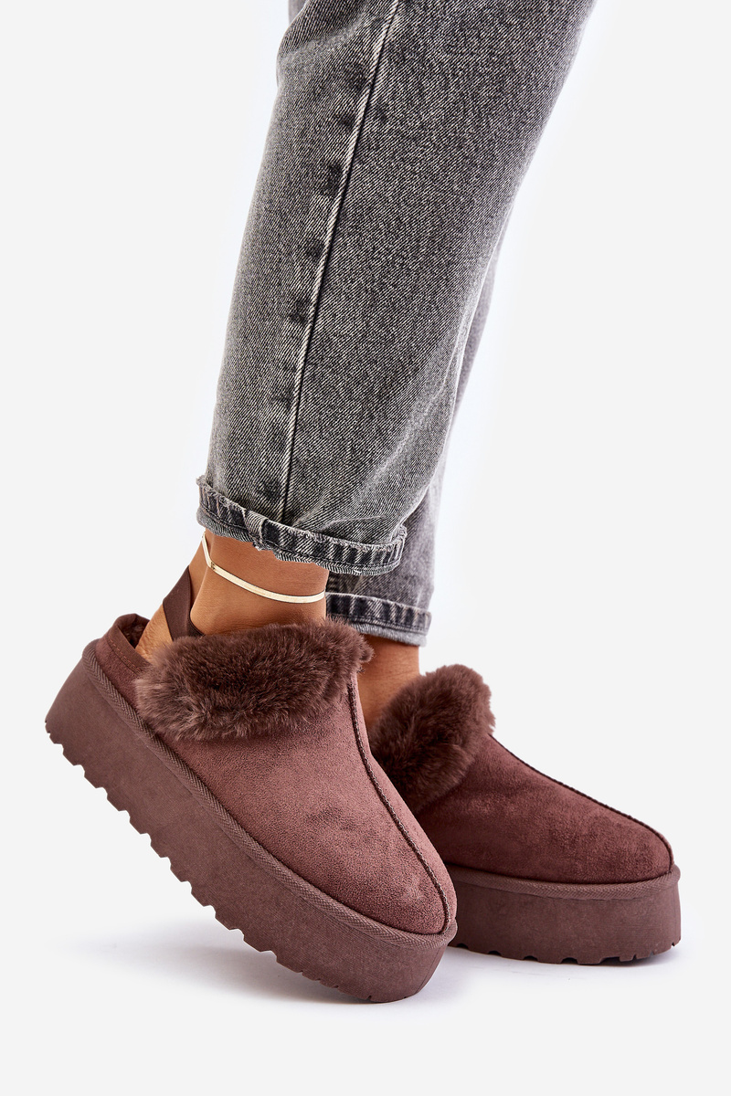 Women&#039;s platform slippers with fur brown Linaris