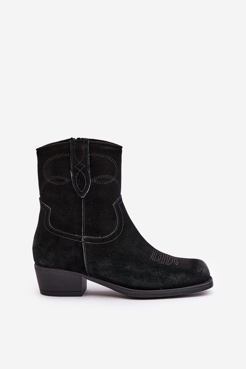 Suede ankle boots cowgirls women's low-heeled insulated sergio leone black