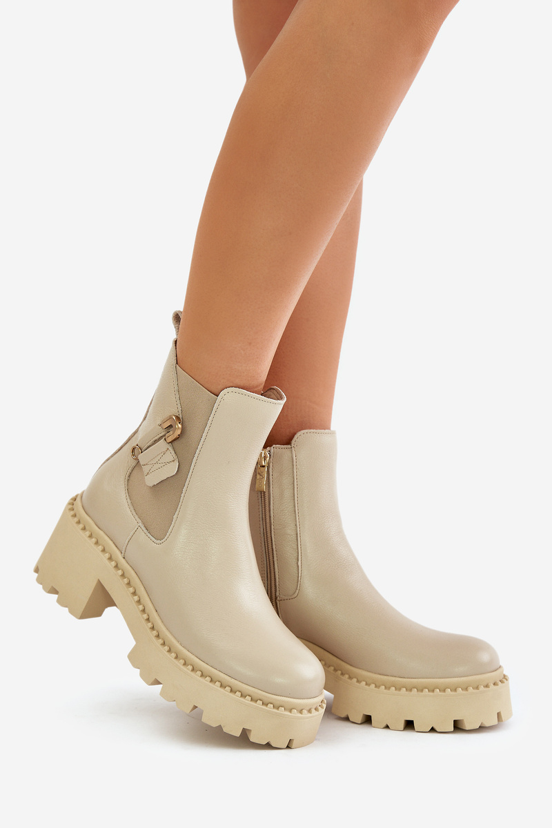 Zazoo Leather insulated ankle boots with light beige decoration