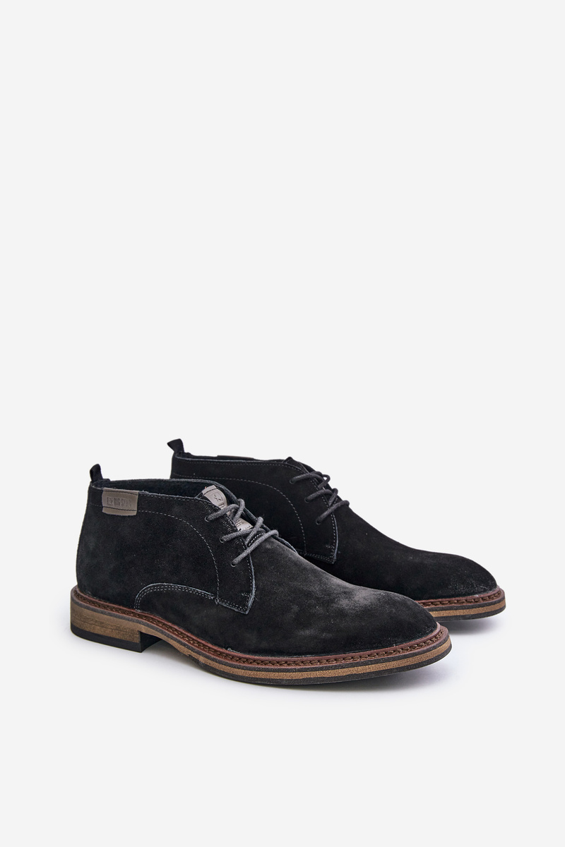 BIG STAR SHOES Semišové Pánske Čižmy Na Šnurovanie Čierne Big Star