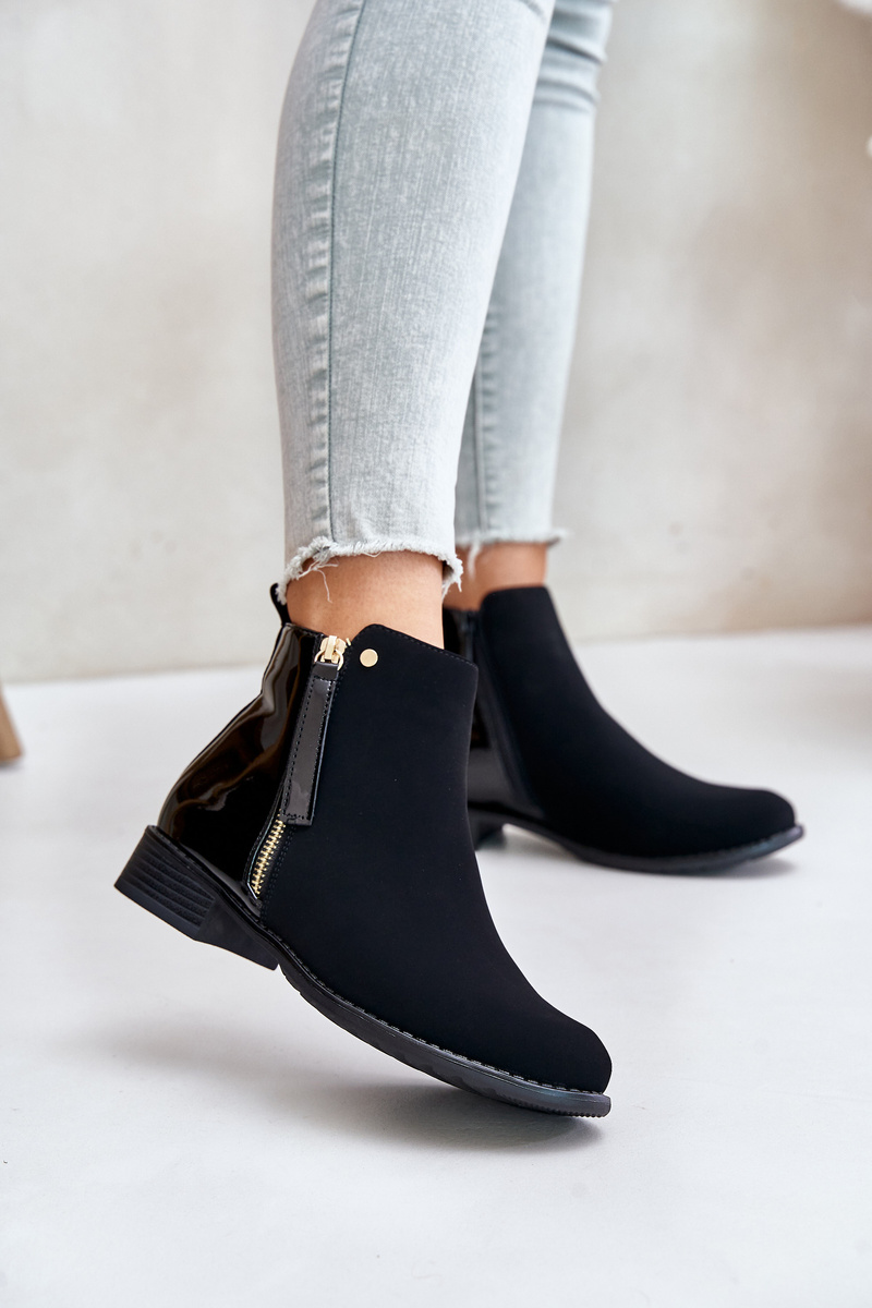 Insulated Flat Heel Ankle Boots Low Shin Black Zinariella