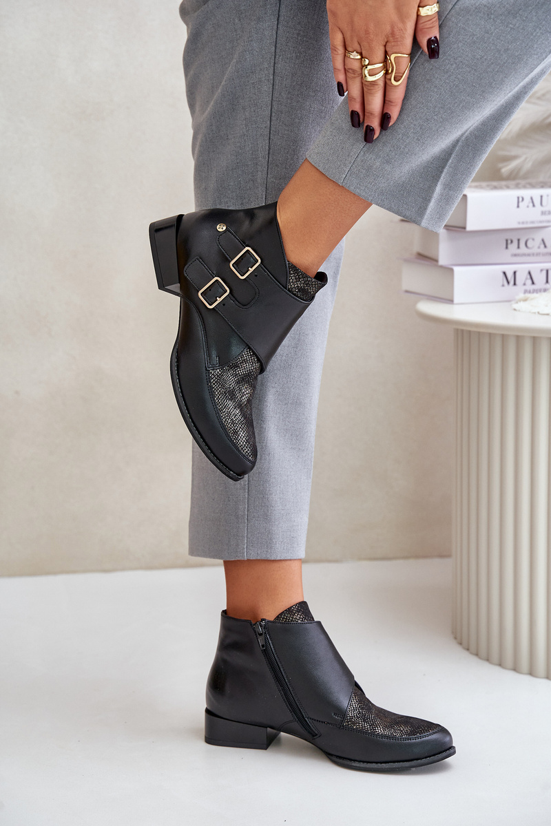 Leather Ankle Boots With Low Heel And Buckles Maciejka