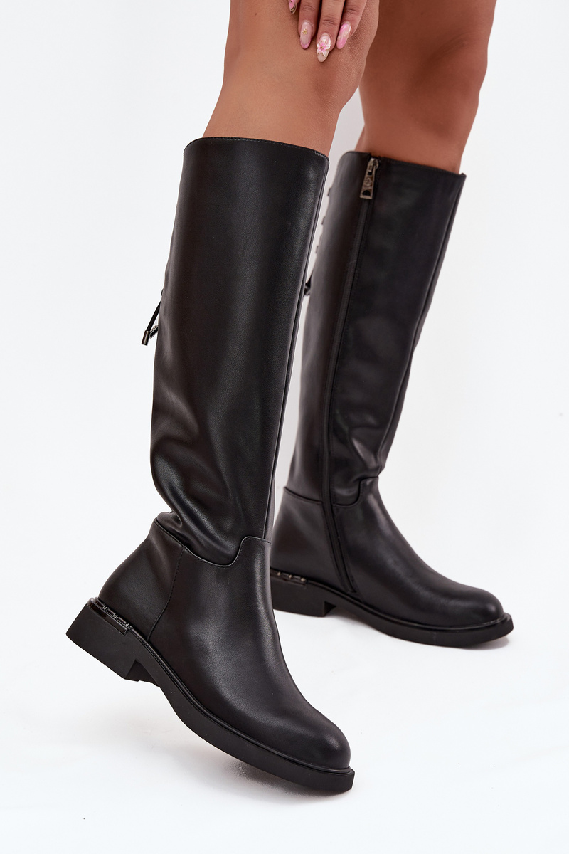 Zateplené dámske kozačky z pravé kože na nízkom podpätku Vinceza