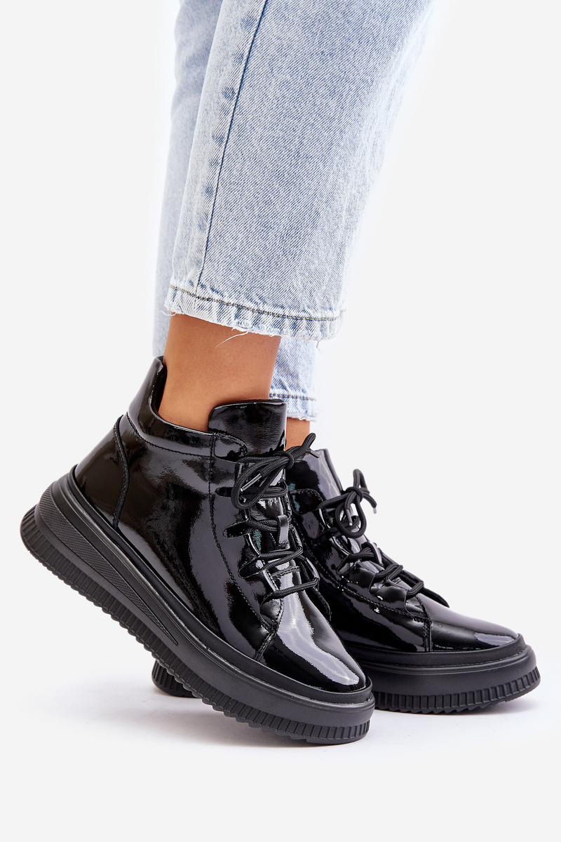 Lightweight patent leather sports shoes natural leather Artiker black