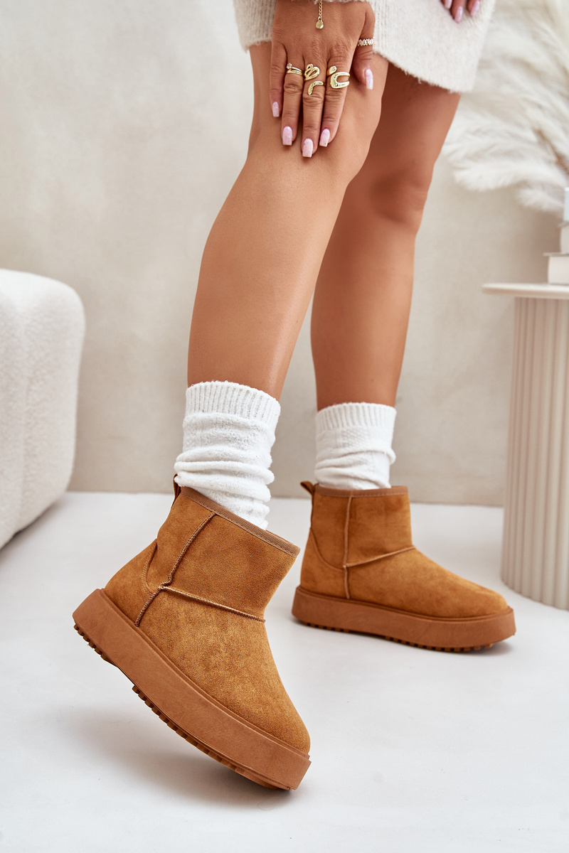 Women's platform snow boots made of eco suede Camel Atteria