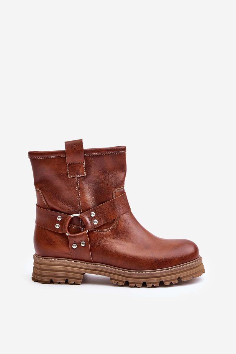 Leather women's ankle boots with flat heel Lewski brown