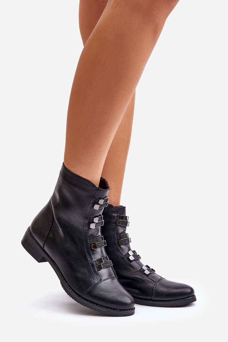 Insulated women's ankle boots with zip black Evalith