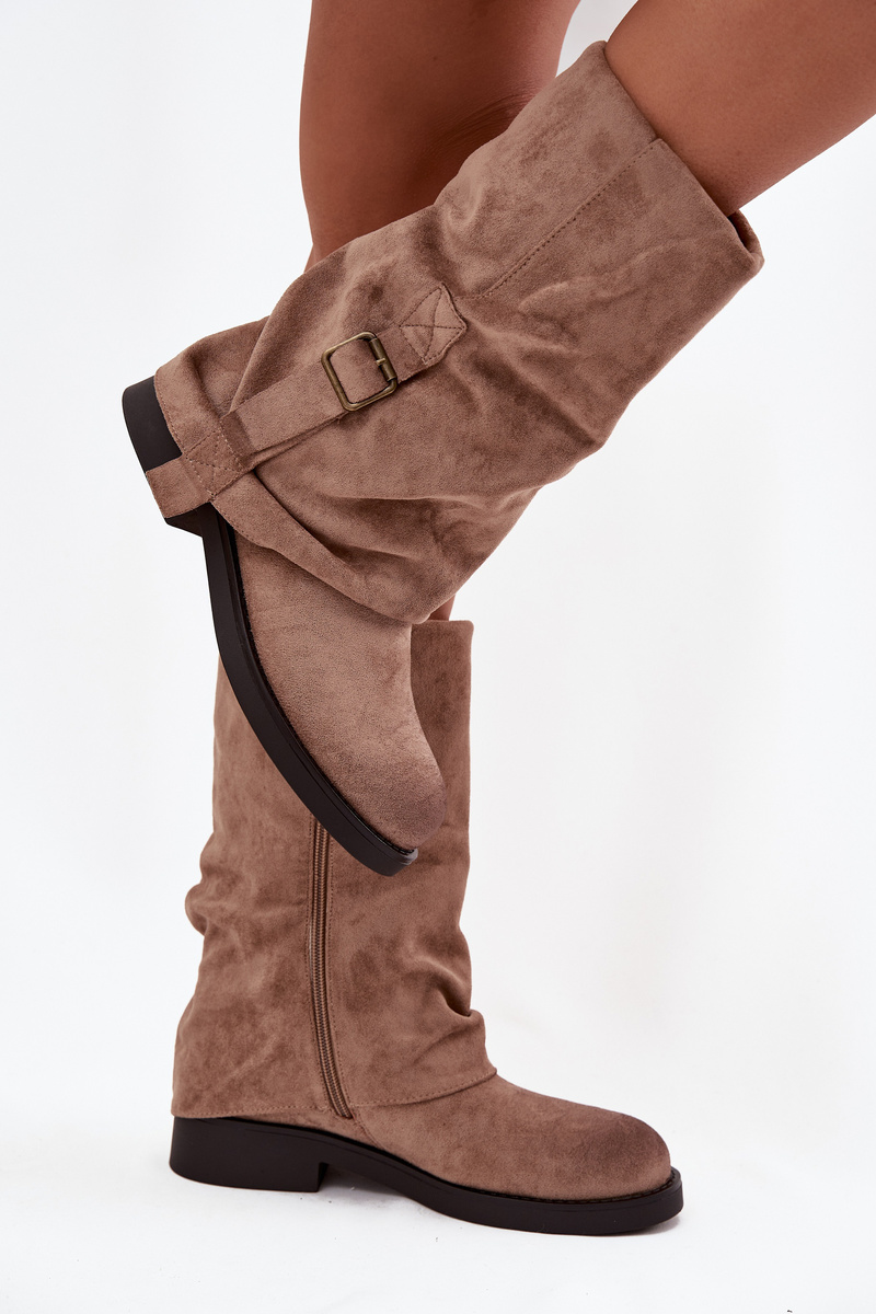 Boto Дамски ботуши с навита горна част до средата на прасеца с ключалка Khaki Minelle