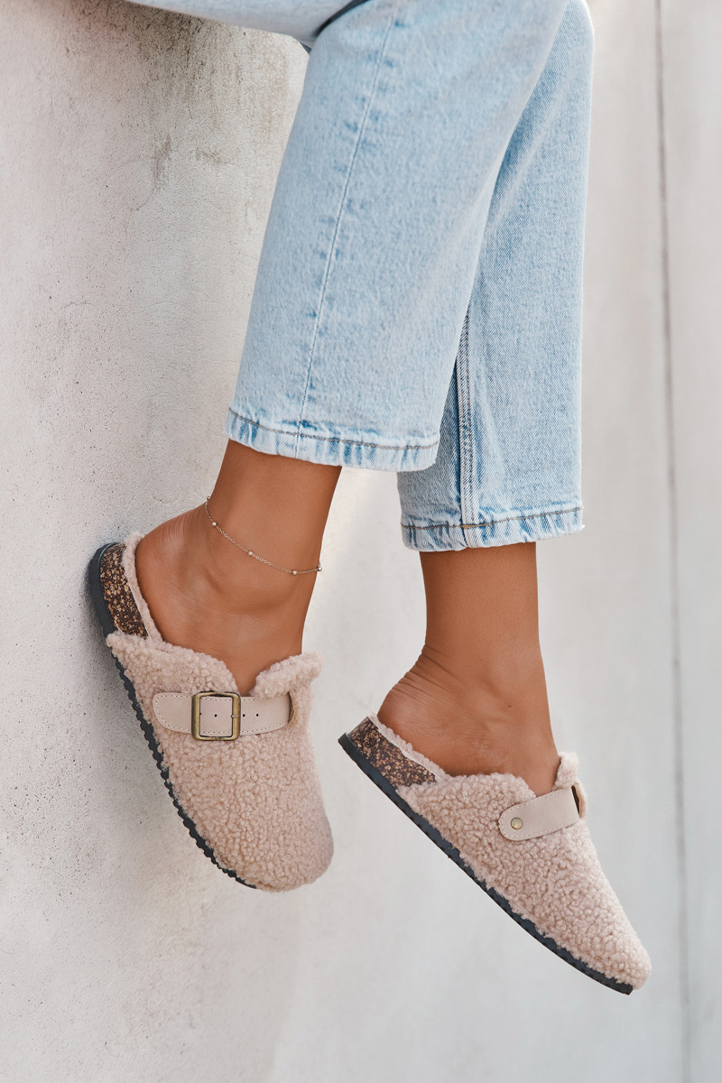 Boto Dámske papuče s ovčou kožou Béžové Lorivine