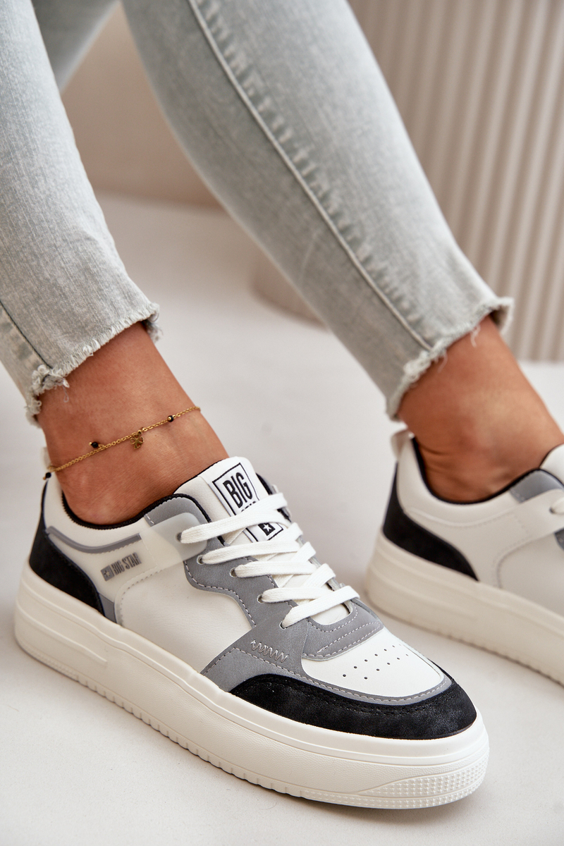 Women's low sneakers made of eco leather Big Star white-gray