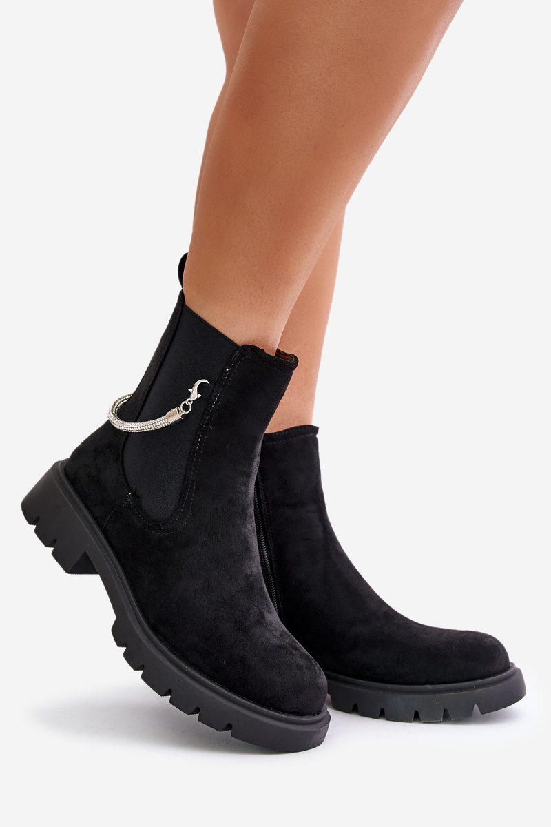 Insulated ankle boots with zipper with decorative strap black Labenne