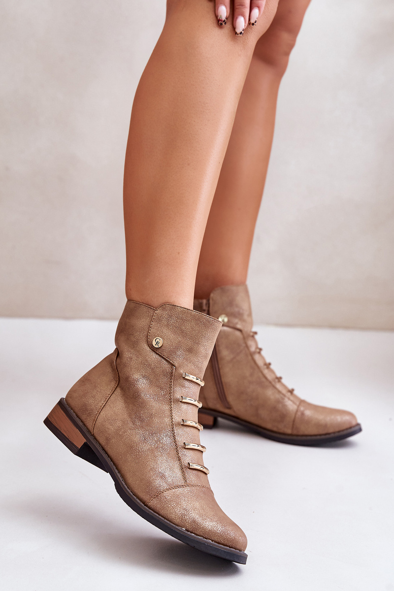 Insulated women's ankle boots on a flat heel gold labise