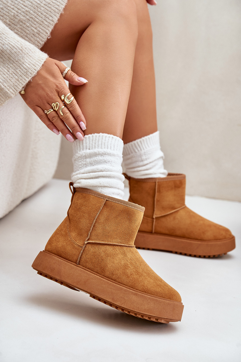Women's platform snow boots made of eco suede Camel Atteria