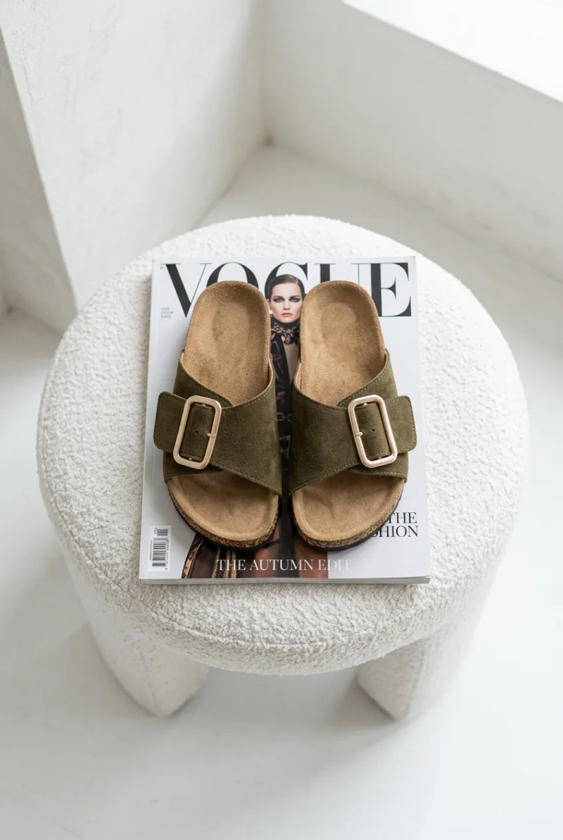 Kožené semišové dámske šľapky s prackou