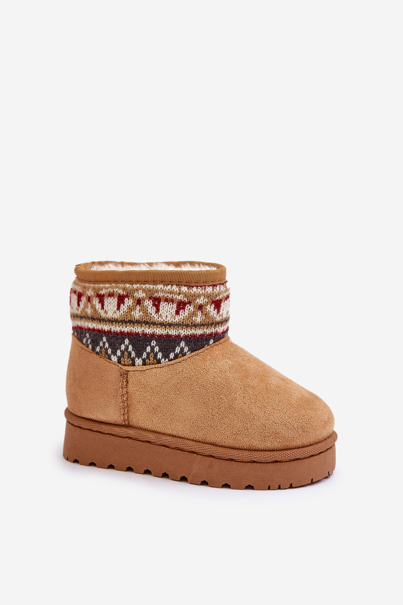 FR1 Detské Snehové Topánky Na Zips S Vzorovaným Vložkom Zateplené Kožušinou Camel Mirirae