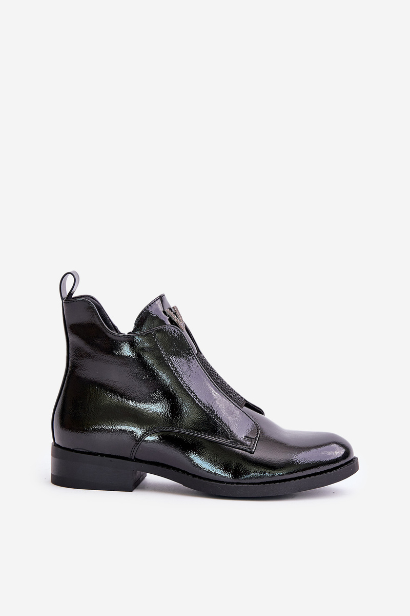 Patent leather women's ankle boots with a flat heel insulated black S.Barski black