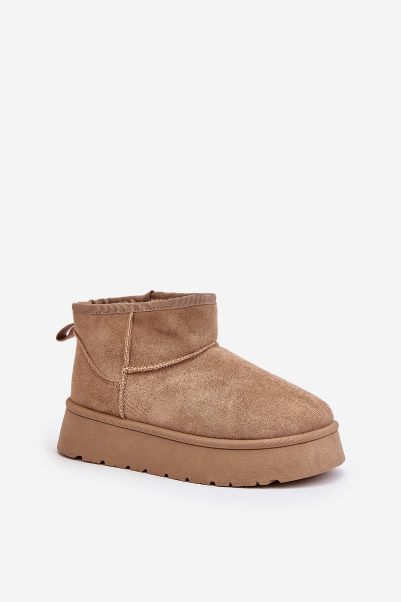 Low women's snow boots on a platform insulated with fur beige Saldren