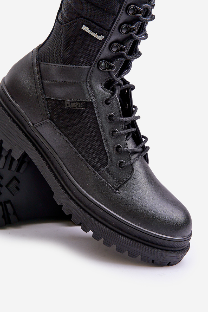 Leather Trapper Ankle Boots Mens Insulated Big Star Black