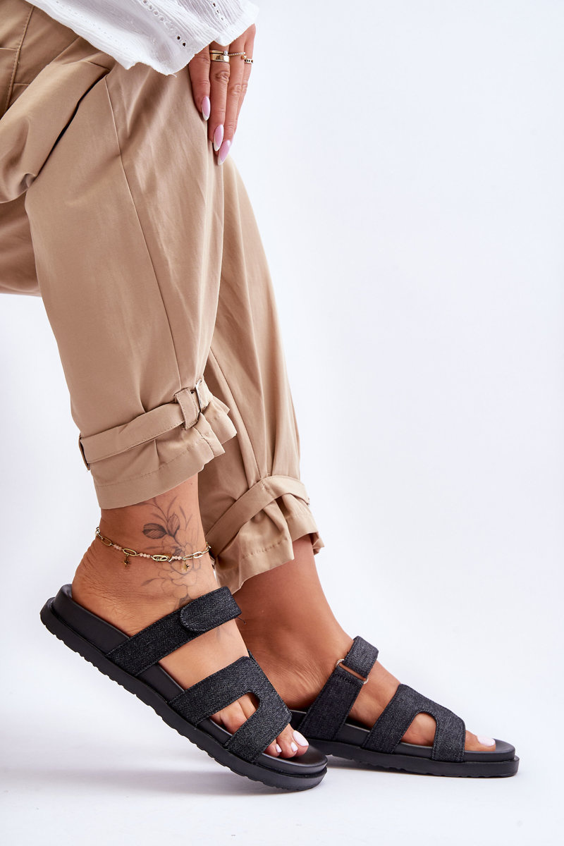 Women&#039;s fabric zip sandals black Jose