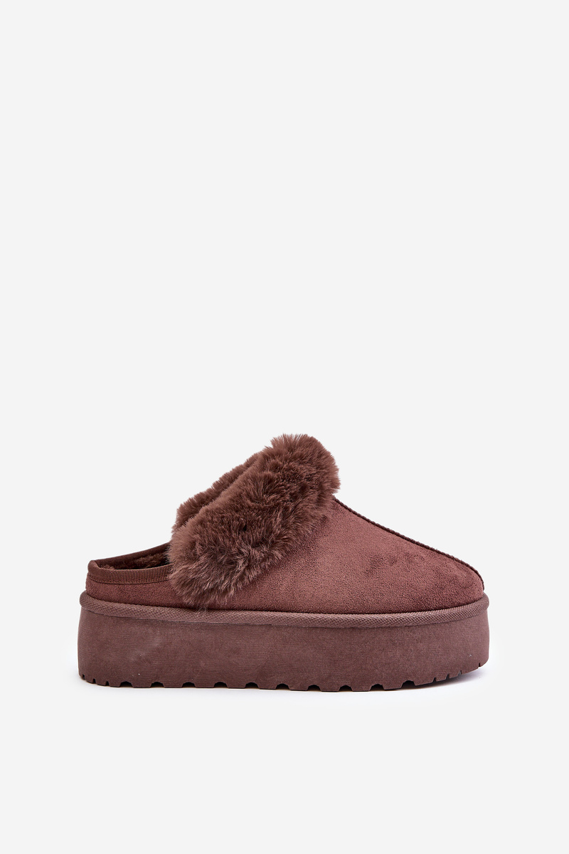 Women&#039;s platform slippers with fur brown Linaris