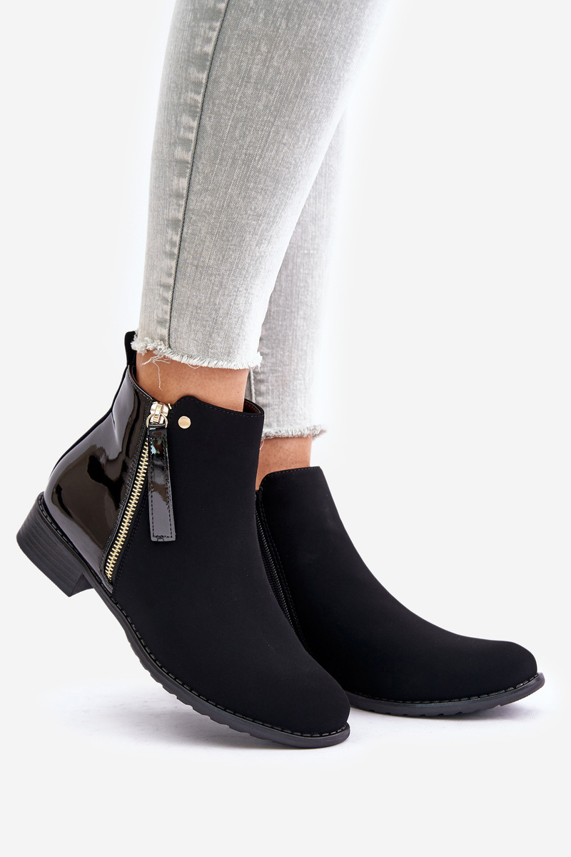 Insulated Flat Heel Ankle Boots Low Shin Black Zinariella