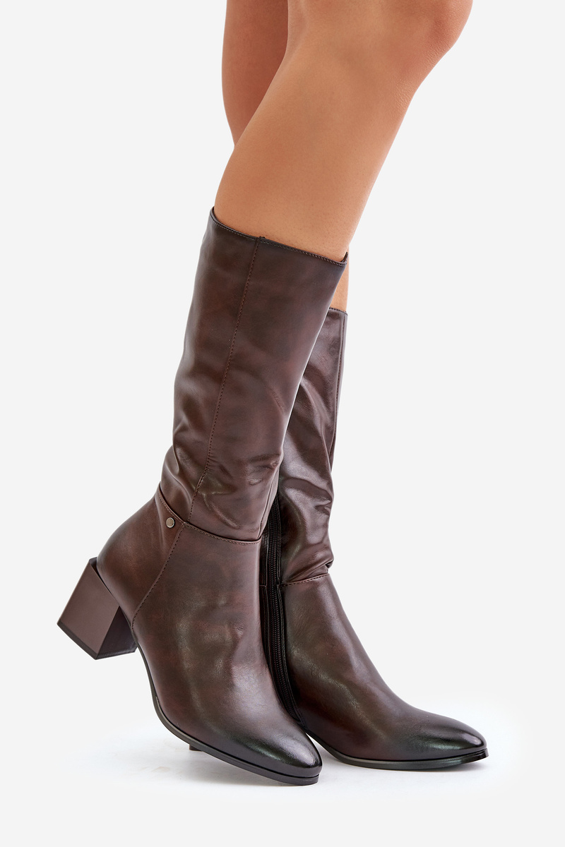 Insulated boots with a heel eco leather to mid-calf brown Ellithira