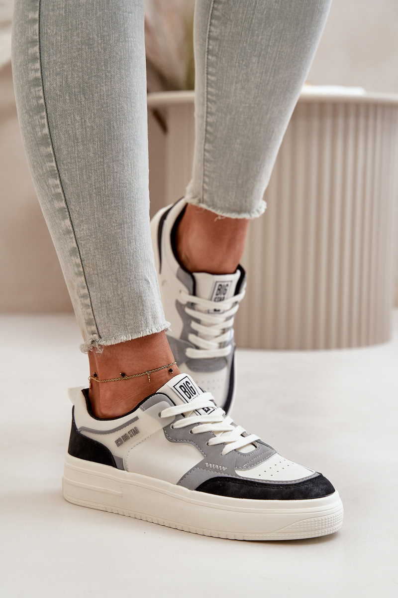 Women's low sneakers made of eco leather Big Star white-gray
