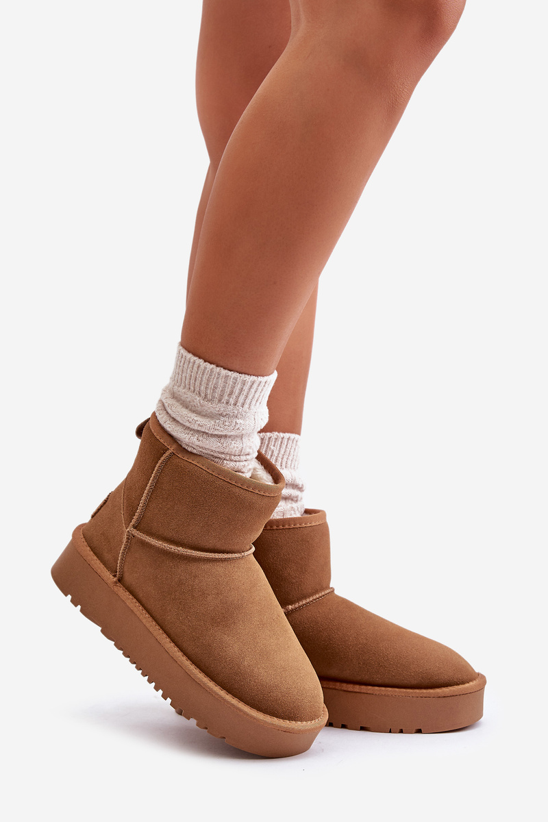 Leather suede snow boots on a platform above the ankles Camel Rianaella