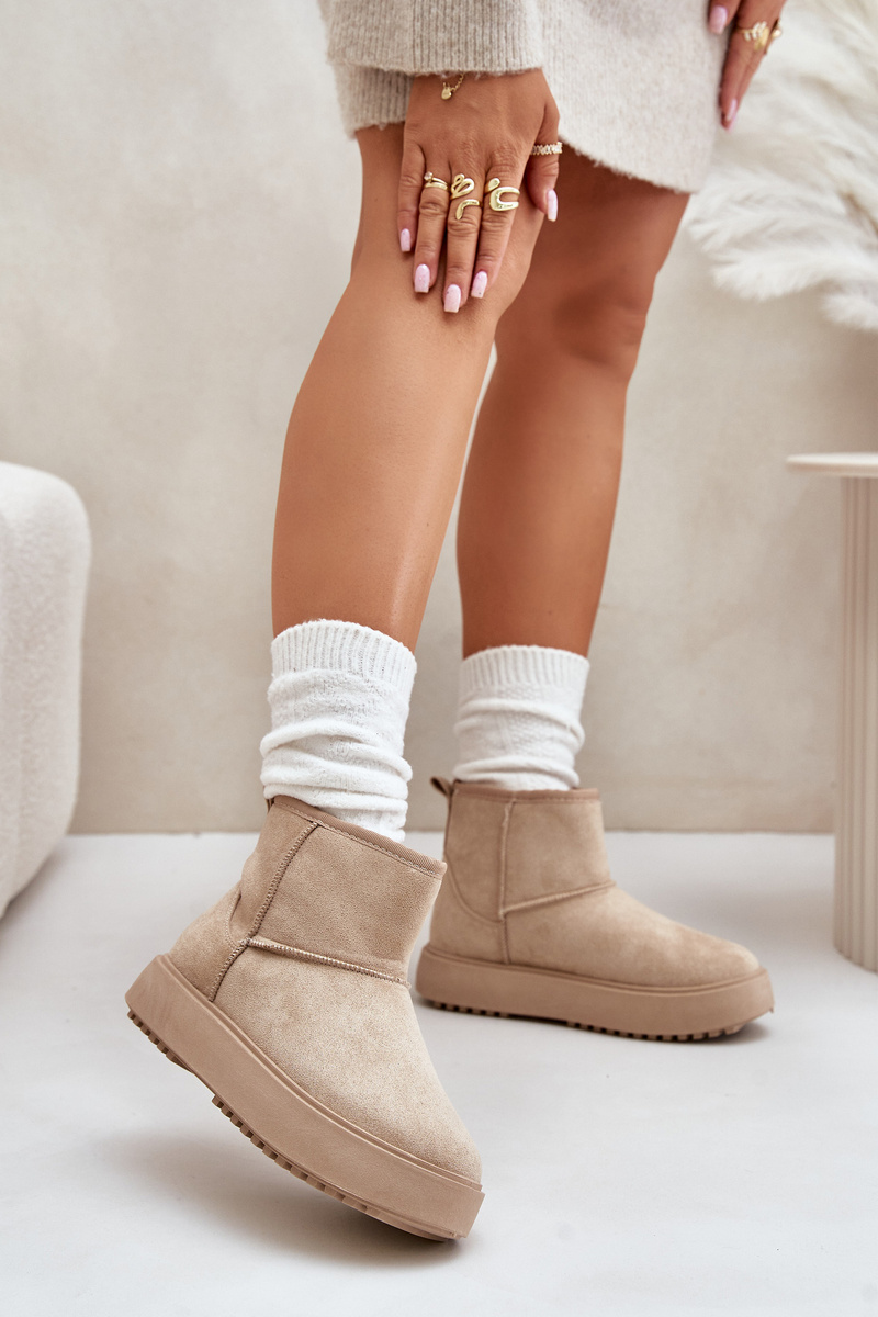 Women's platform snow boots made of eco suede beige Atteria