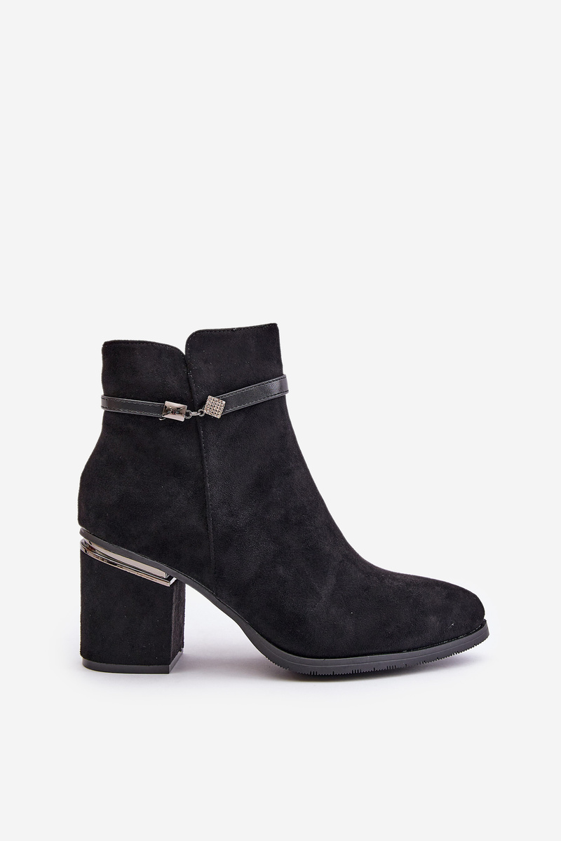 Insulated women's ankle boots with heel with decorative strap Vinceza black