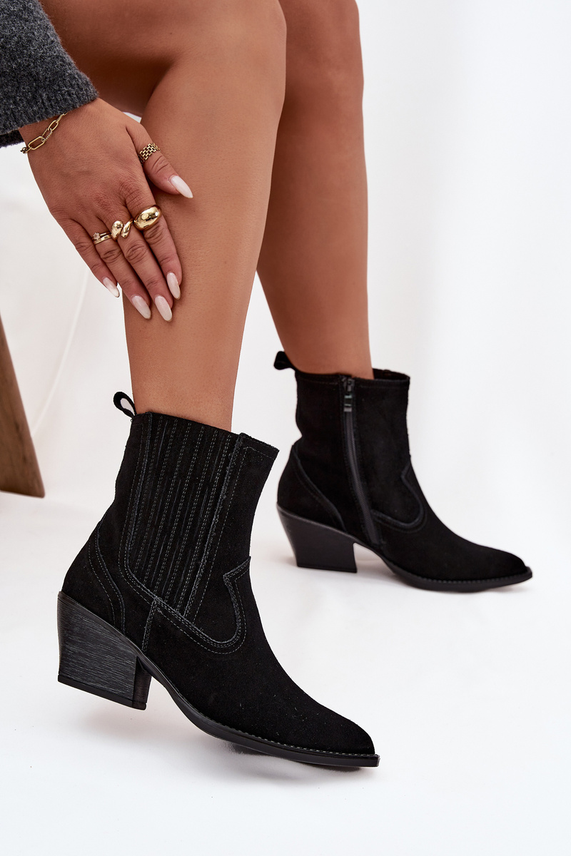 Boto Кожени Велурени Ковбойски Ботуши За Жени С Висока Тока Изолирани Черни Dylira