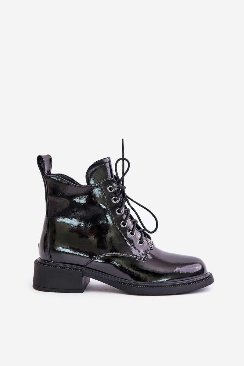 Black lacquered leather ankle boots with Bellani lining