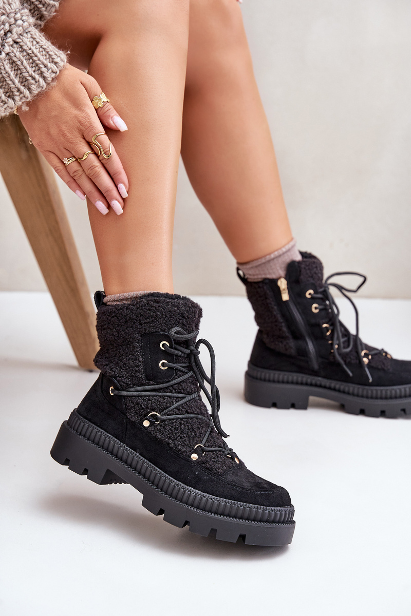 Ankle boots with sheepskin black Merilana