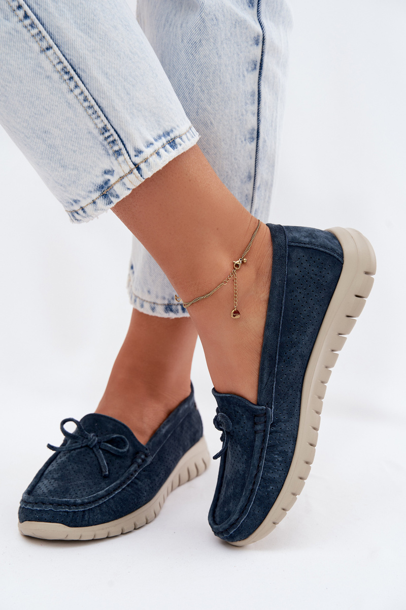 Дамски велурени мокасини с панделка Vinceza