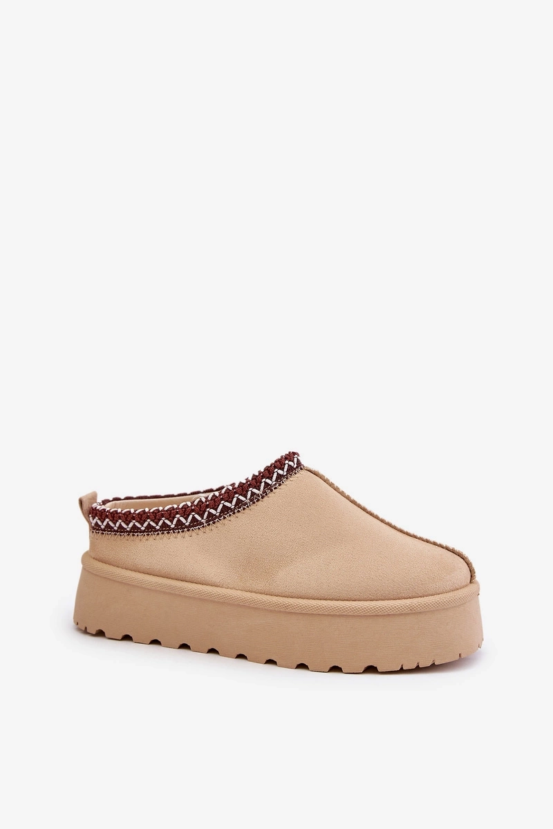 Low women&#039;s snow boots with platform embroidery light beige Narirya