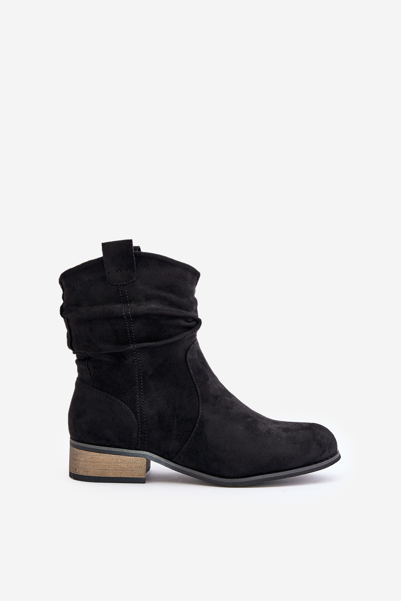 Insulated ankle boots with pleats on a low heel black Elletinnia
