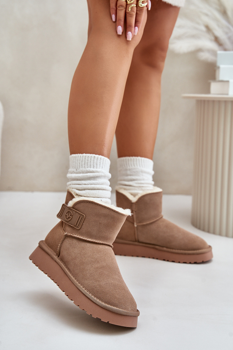 Leather suede snow boots with fur Vinceza beige