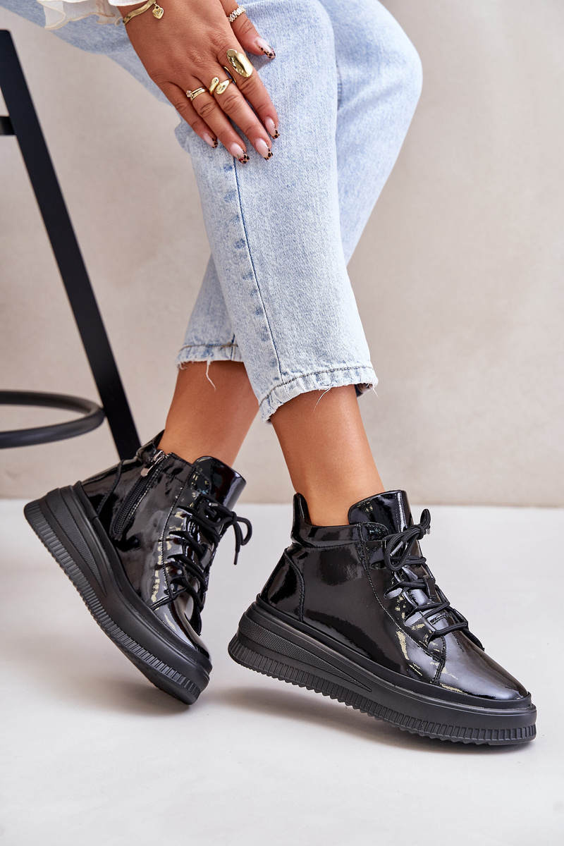 Lightweight patent leather sports shoes natural leather Artiker black