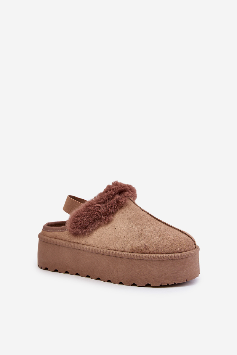 Women&#039;s platform slippers with fur dark beige Linaris