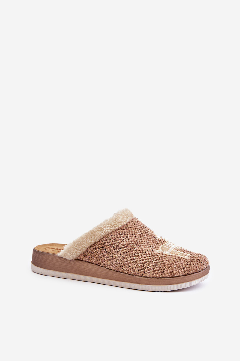 Women&#039;s Slippers With Reindeer And Fur Inblu CT000034 Beige
