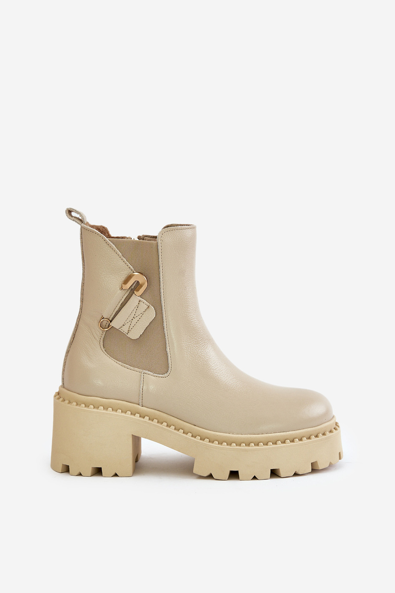 Zazoo Leather insulated ankle boots with light beige decoration